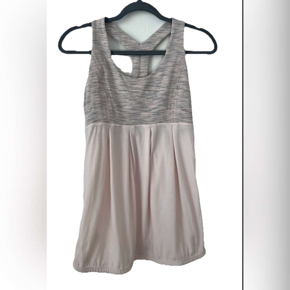 Lululemon size 8 Light Pink/Gray Racerback tank with builtin sports bra (0556)